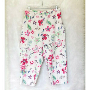 Vintage MIXIT Minimal Floral Print Linen Capri - Size 8